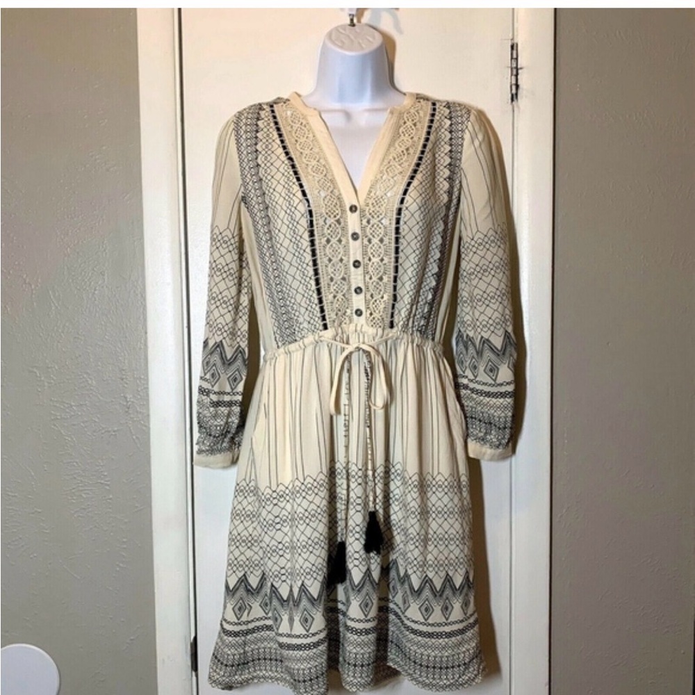 Anthropologie Cream and Black Long Sleeve Dress